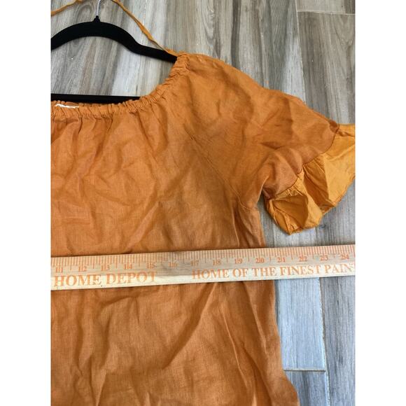 Terzo Millennio Italy Orange Size L Linen Tunic Top Shirt Blouse Women's Summer - Picture 6 of 7